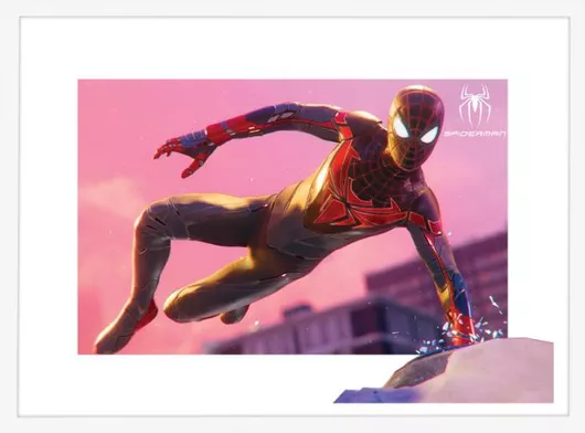 Αφίσα Spider-Man (Miles Morales) με άσπρη κορνίζα ξύλου Πεύκου 40x30cm