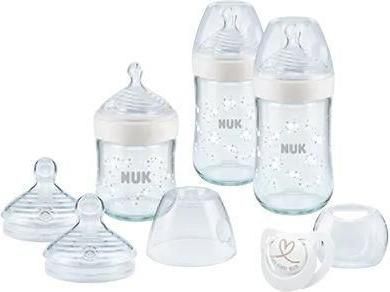 Μπιμπερό Nuk Σετ Γυάλινα Nature Sense Set Κατά Των Κολικών με Θηλή Σιλικόνης 240ml για 0+ Μηνών 7τμχ Λευκό