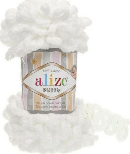 Νήμα Πλεξίματος Alize Puffy 55 Συνθετικό 9m 100gr Λευκό