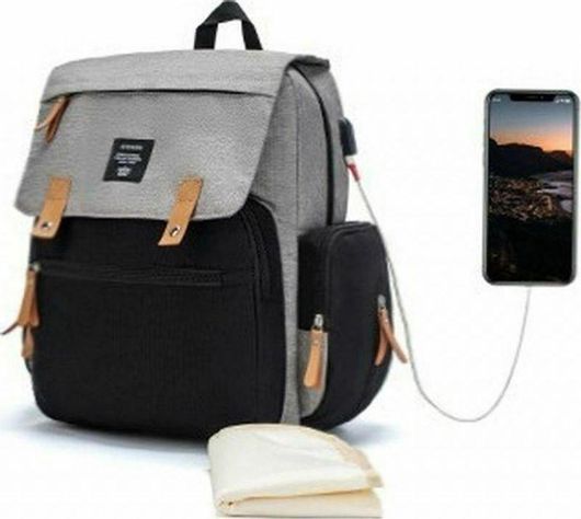 Τσάντα-Αλλαξιέρα Lequeen Πλάτης 35x25x39cm Μαύρο / Γκρι