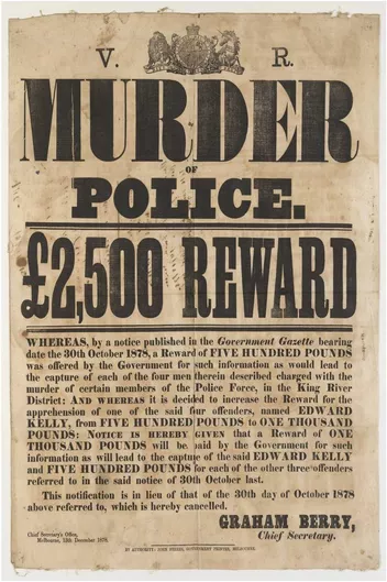 Πίνακας Wanted poster for up to £2,500 reward for the information leading to the capture of Ned (Edward) Kelly or one of four offenders involved in the murder of certain members of the police force in the King River Dis 115x170cm