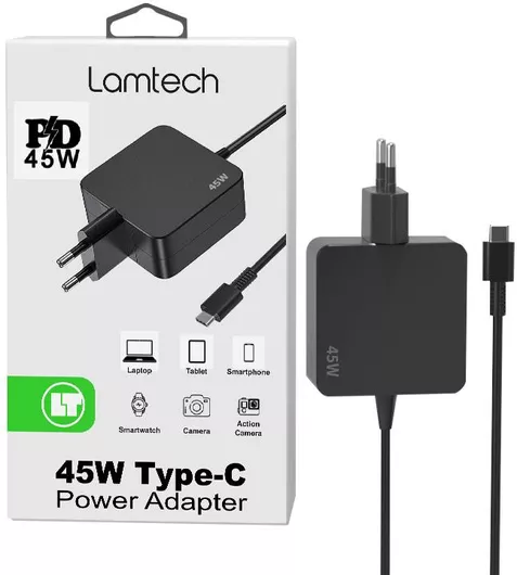 Lamtech USB-C Φορτιστής Laptop 45W με Αντάπτορα Τροφοδοσίας