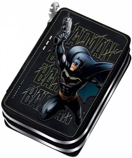 Σχολική Κασετίνα Graffiti από Ύφασμα Διπλή Γεμάτη Batman Μαύρο