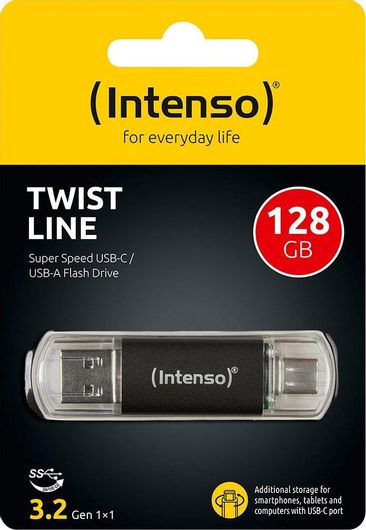 USB Stick Intenso Twist Line 128GB 3.0 με Σύνδεση USB-A & USB-C Μαύρο