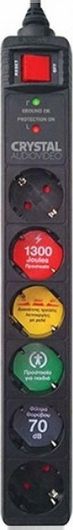 Crystal Audio CP6-1300-70 Πολύπριζο Ασφαλείας 6 Θέσεων με Διακόπτη και Καλώδιο 1.5m