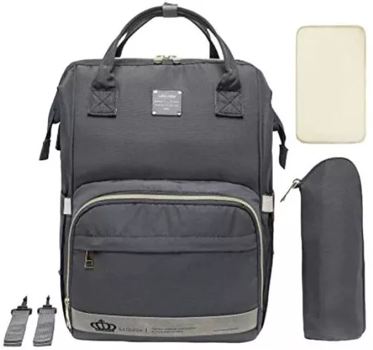 Τσάντα Πλάτης Lequeen Αλλαξιέρα Μωρού Γκρί Σκούρο με USB