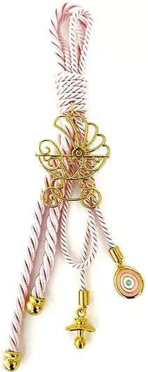 Γούρι Νεογέννητο Διακοσμητικό Κρεμαστό με Καρότσι Ροζ