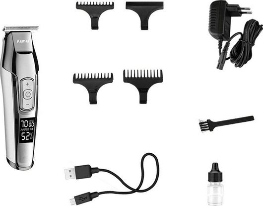 Κουρευτική Μηχανή Kemei KM-5027 Επαναφορτιζόμενη Ασημί