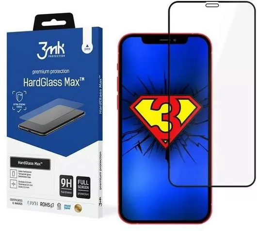 3MK Hardglass Max Black Full Face Tempered Glass iPhone 12/12 Pro