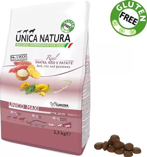 Gheda Unica Natura Maxi 12kg Ξηρά Τροφή Σκύλων Μεσαίων & Μεγαλόσωμων Φυλών χωρίς Γλουτένη με Πάπια, Πατάτες και Ρύζι