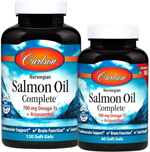 Carlson Labs Norwegian Salmon Oil Complete 700 Mg | With Astaxanthin [120+60 Softgels]