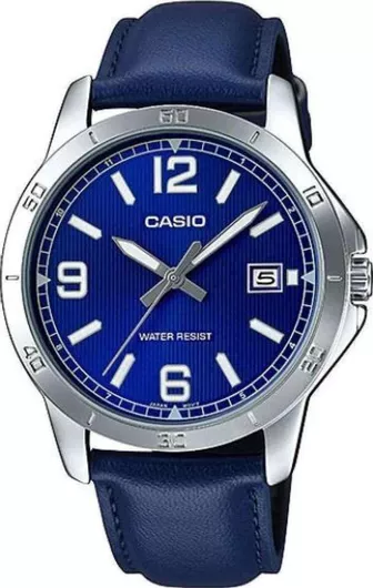 Ανδρικό Ρολόι Casio Enticer Μπαταρίας με Μπλε Δερμάτινο Λουράκι