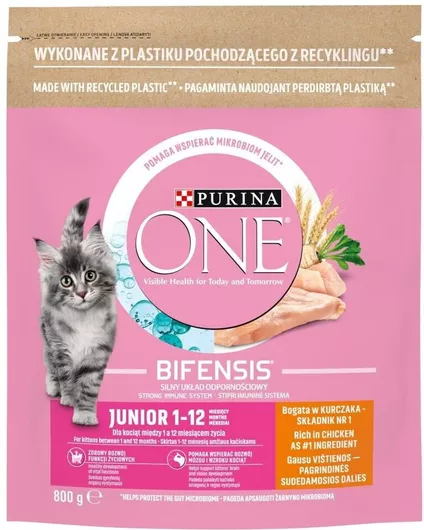 Ξηρά Τροφή Purina One Bifensis Junior 1-12 0.8kg για Ανήλικες Γάτες με Κοτόπουλο 
