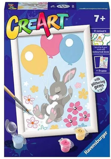 Ravensburger Uk Ravensburger 23564 Creart Kids Ζωγραφική Με Αριθμούς (περιλαμβάνει Χρώματα,πινέλο,κορνίζα) Κουνελάκι Με Μπαλόνια