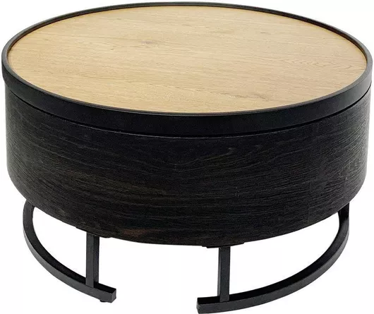 Τραπεζάκι Σαλονιού Στρογγυλό Barrel Ξύλινο Μαύρο Μ80xΠ80xΥ39.5cm