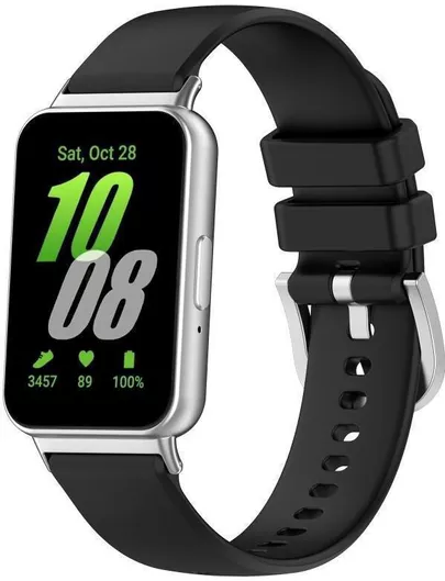 Samsung Galaxy Fit 3 Sm-r390 Metal Connector Liquid Glossy Silicone Watch Band Black