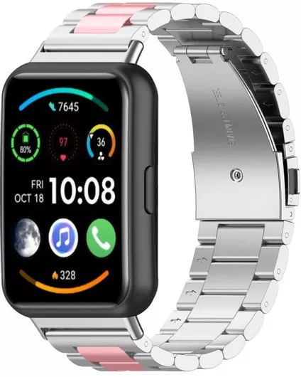 Huawei Watch Fit 2 Ζώνη Ρολογιών Ανοξείδωτο Ατσάλι Μετάλλων Τριών Σφαιριδίων Ασημί Ροζ