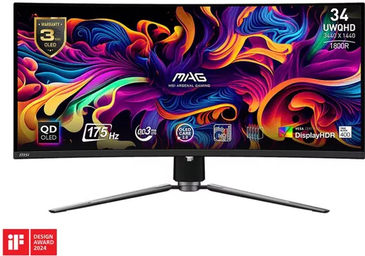 MSI Mag 341CQP QD-OLED Ultrawide QD-OLED HDR Curved Gaming Monitor 34" QHD 3440x1440 175Hz με Χρόνο Απόκρισης 0.03ms GTG