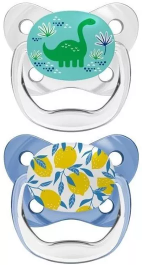 Πιπίλες Σιλικόνης Dr. Brown's Ορθοδοντικές για 0-6 μηνών Δεινόσαυρος / Λεμόνια 2τμχ