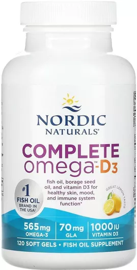 Nordic Naturals Complete Omega-D3 Ιχθυέλαιο 565mg 120 μαλακές κάψουλες Λεμόνι