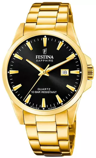 Ανδρικό Ρολόι Festina Μπαταρίας με Χρυσό Μεταλλικό Μπρασελέ 