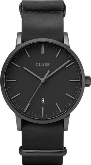 Ανδρικό Ρολόι Cluse Aravis Nato Μπαταρίας με Δερμάτινο Λουράκι  Μαύρο 