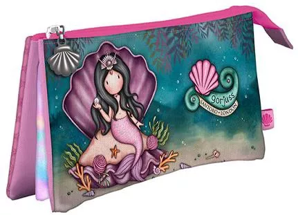 Σχολική Κασετίνα Santoro Τριγωνική με 3 Θήκες Υφασμάτινη Μπλε/Ροζ