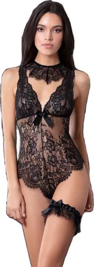 Sexy Κορμάκι Milena by Paris One Size Body Βikini από Αραχνούφαντη Δαντέλα Μαύρο