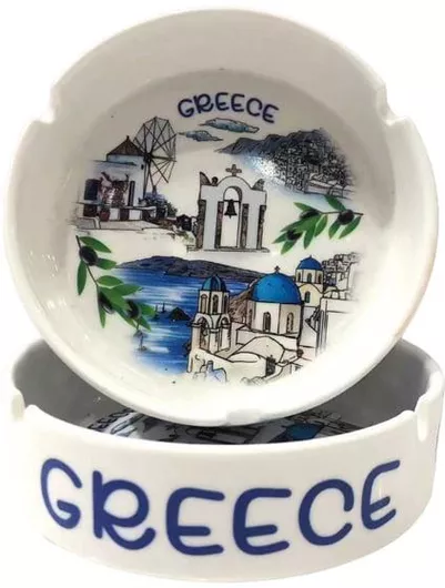 Σταχτοδοχείο Mizoo Τσιγάρου Σουβενίρ Πορσελάνης Greece Λευκό