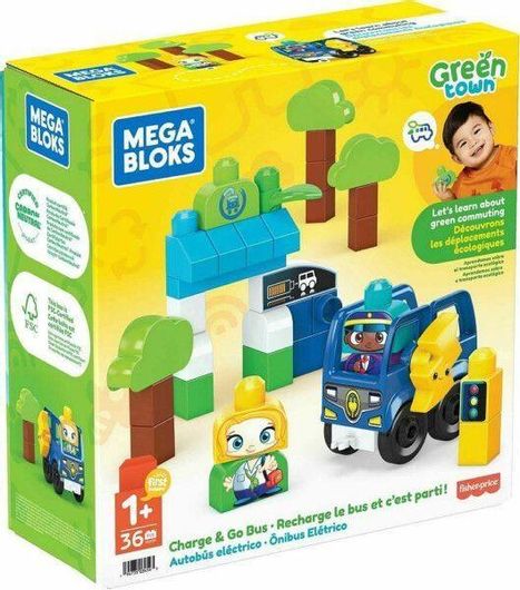 Τουβλάκια Fisher Price Mega Bloks Green Town Οικολογικό Λεωφορείο για 12+ Μηνών 36τμχ