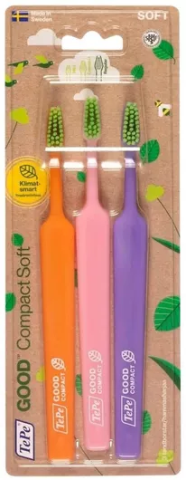 Οδοντόβουρτσες TePe Good Compact Soft Πορτοκαλί / Ροζ / Λιλά 3τμχ