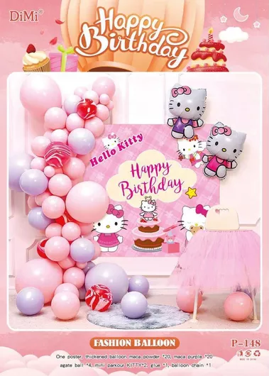 Σετ Διακόσμησης για Party Hello Kitty σε Ροζ χρώμα 49τμχ