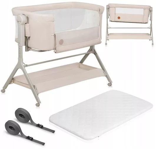 Λίκνο Lionelo Leonie Plus με Στρώμα, Πλαϊνό Άνοιγμα & Ρόδες Beige Sand
