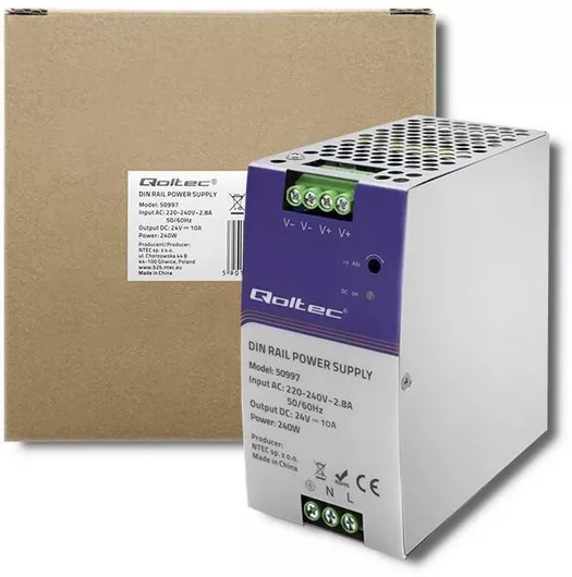 Τροφοδοτικό Ράγας Qoltec με Έξοδο 24V 240W 10A