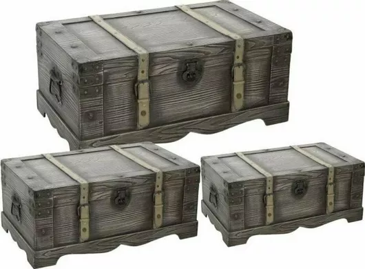 Διακοσμητικά Μπαούλα Inart Ξύλινα Σετ 3τμχ Καφέ