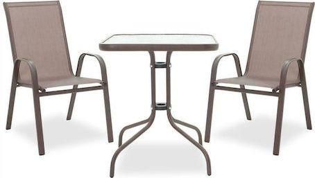 Σετ Τραπεζαρίας Εξωτερικού Χώρου Pakoworld Calan Watson Μεταλλικό 3τμχ Καφέ