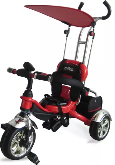 Παιδικό Τρίκυκλο Ποδήλατο Miko με Αποθηκευτικό Χώρο, Χειρολαβή Γονέα & Σκίαστρο για 12+ Μηνών Κόκκινο