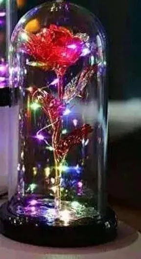 Τεχνητό Φυτό Τριαντάφυλλο σε γυάλα με led λαμπάκια - Forever rose of love - Crystal blue- 22 x 9 x 11cm - ΚΟΚΚΙΝΟ