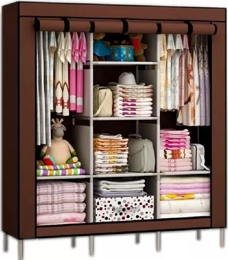 Υφασμάτινη Ντουλάπα με Φερμουάρ & Ράφια 130x45x175cm 1100Y-014N Καφέ