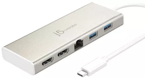 Docking Station Laptop J5create USB-C με HDMI 4K PD Ethernet & σύνδεση 2 Οθονών Χρυσό JCD381