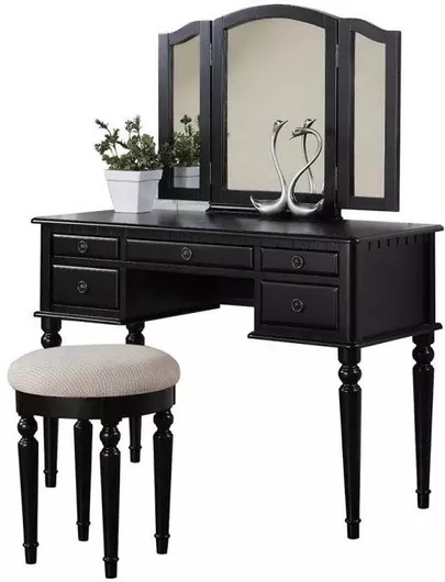 Τουαλέτα Κρεβατοκάμαρας Ξύλινη με Καθρέπτη 75x40x140cm Μαύρο