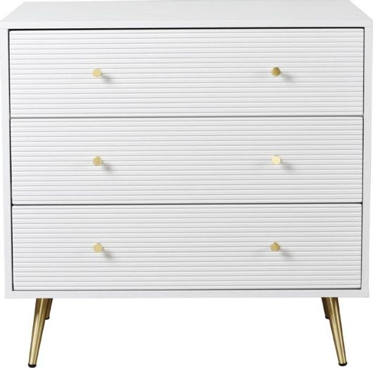 Συρταριέρα Κρεβατοκάμαρας Ξύλινη Zizel με 3 Συρτάρια Λευκό / Χρυσό 80x40x79cm