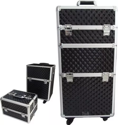 Βαλιτσάκι Αισθητικής Μεταλλικό Τροχήλατο Μαύρο Υ75.5xΠ25.5xΒ35.5cm