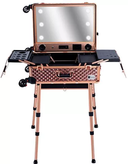 Βαλιτσάκι Αισθητικής Μεταλλικό Τροχήλατο Ροζ Χρυσό Υ45xΠ58xΒ22.5cm