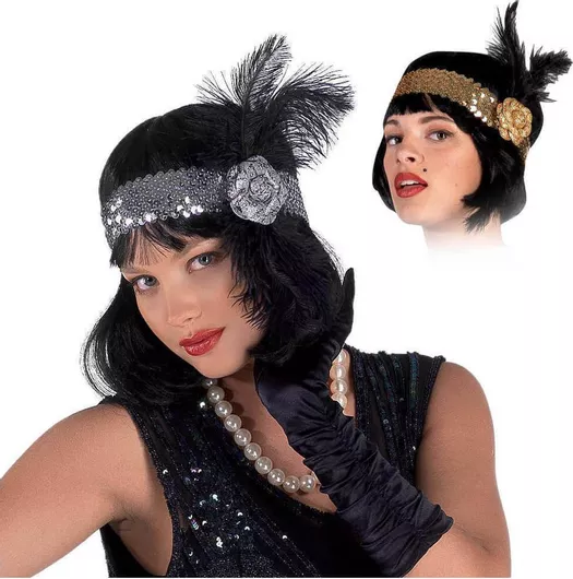 Αποκριάτικο Αξεσουάρ Διάδημα Τσάρλεστον Με Φτερό & Λουλούδι (Διάφορα Χρώματα)