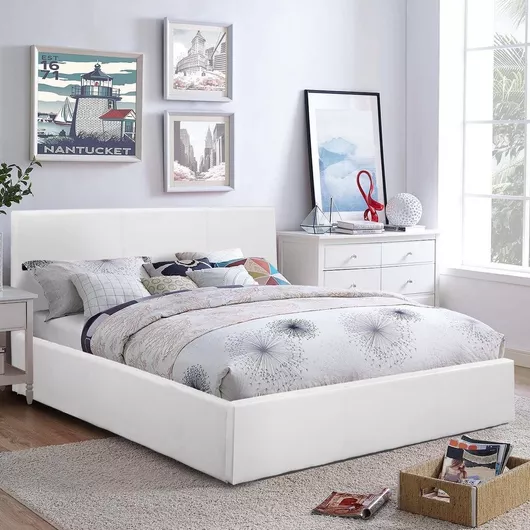 Κρεβάτι HomeMarkt Bobbi HM554.01 Διπλό Επενδυμένο με Δερματίνη με Αποθηκευτικό Χώρο & Τάβλες 150x200cm Λευκό