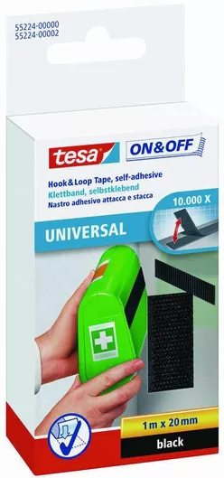 Ταινία Tesa On & Off Universal Αυτοκόλλητη Χριτς Χρατς 20mmx1m Μαύρο