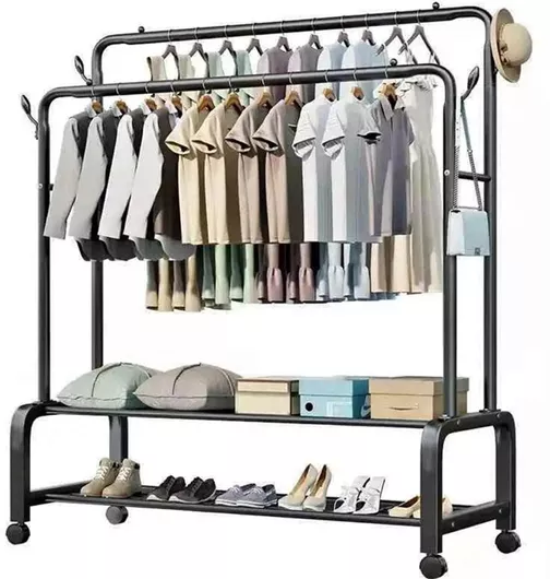 Τροχήλατη Κρεμάστρα Δαπέδου από Μέταλλο Μαύρη 162x58x112cm