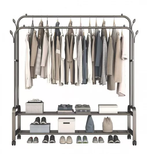 YP-610 Τροχήλατη Κρεμάστρα Δαπέδου από Μέταλλο Μαύρη 110x57x150cm