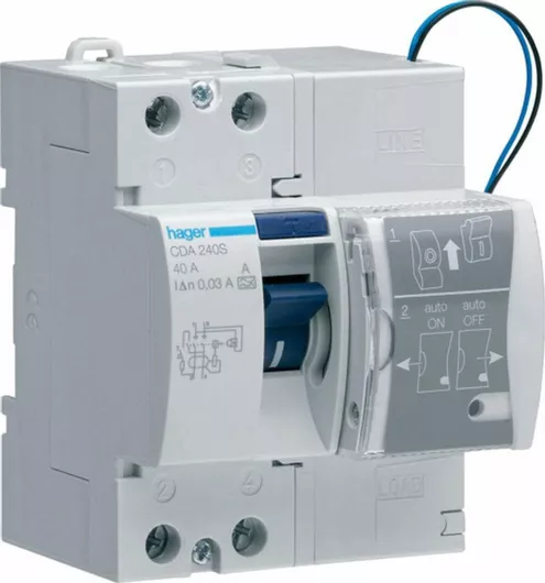 Ρελέ Ράγας Hager CDA240S Αυτοματη Επανοφορα 30mA Διαρροής 40A Διπολικό